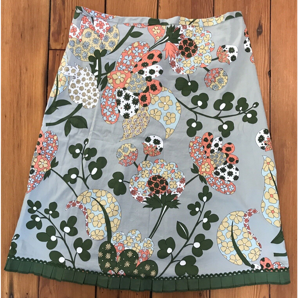 Persaman New York Green Hippy Vtg Style Boho Floral Paisley Cotton Skirt 12 32"
